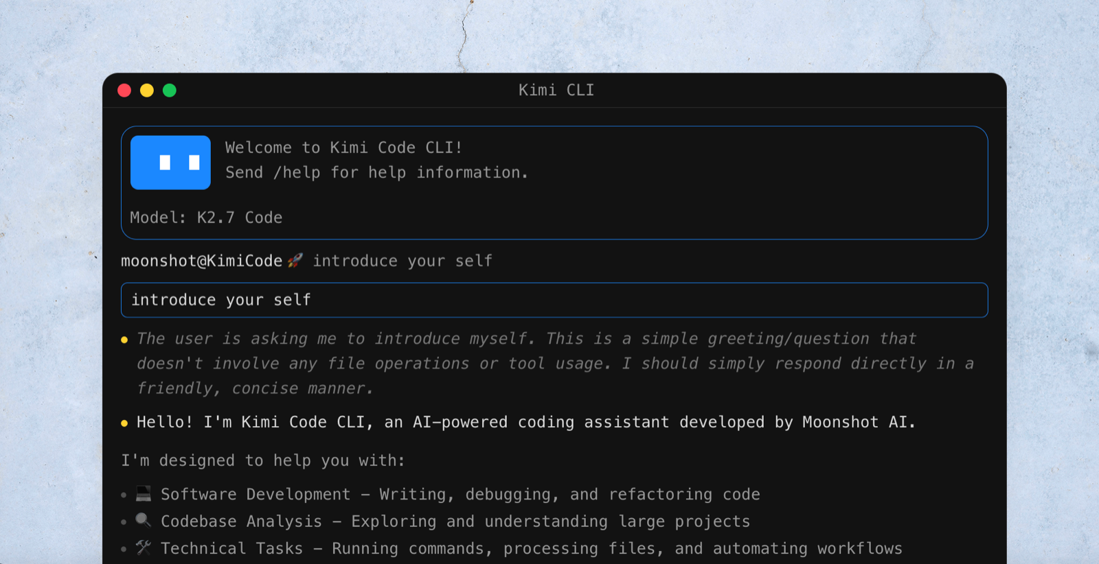 Kimi CLI screenshot 1