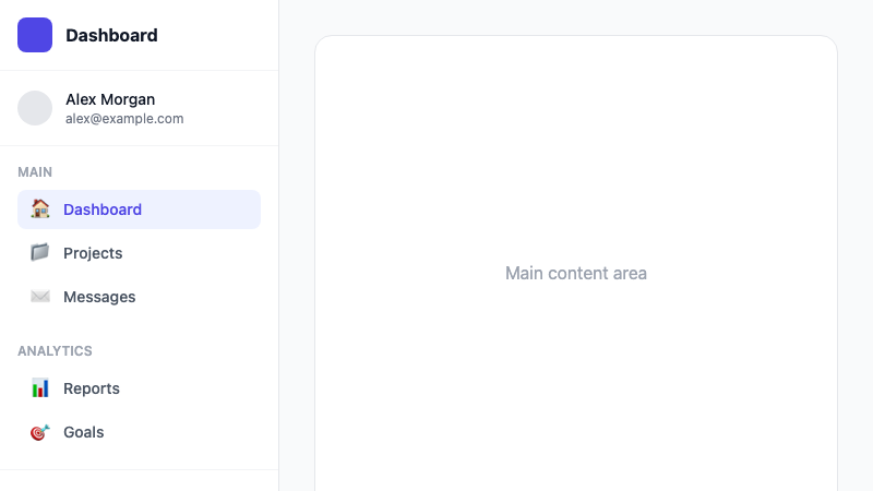 Dashboard Sidebar screenshot 1